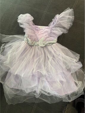 Pottery Barn Kids Lavender Tulle Fairy Princess Dress with Sequin‎ Belt Size 4-6